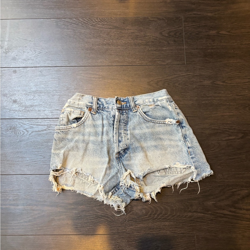 Zara Blue Jean Shorts Distressed High-Waisted
